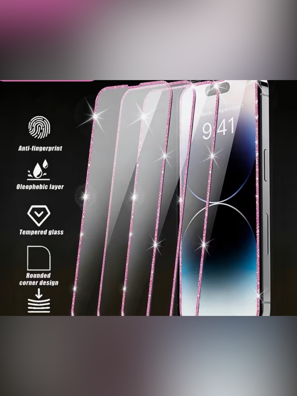 iPhone 17 Pro Max Pink Glitter Screen Protector 3 Pack